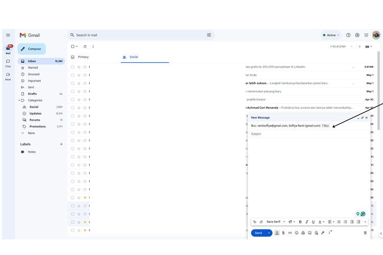 Ilustrasi cara kirim email gmail ke banyak penerima