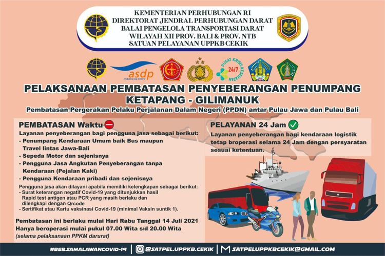 Pelaksanaan pembatasan penyeberangan penumpang Ketapang-Gilimanuk selama masa PPKM Darurat