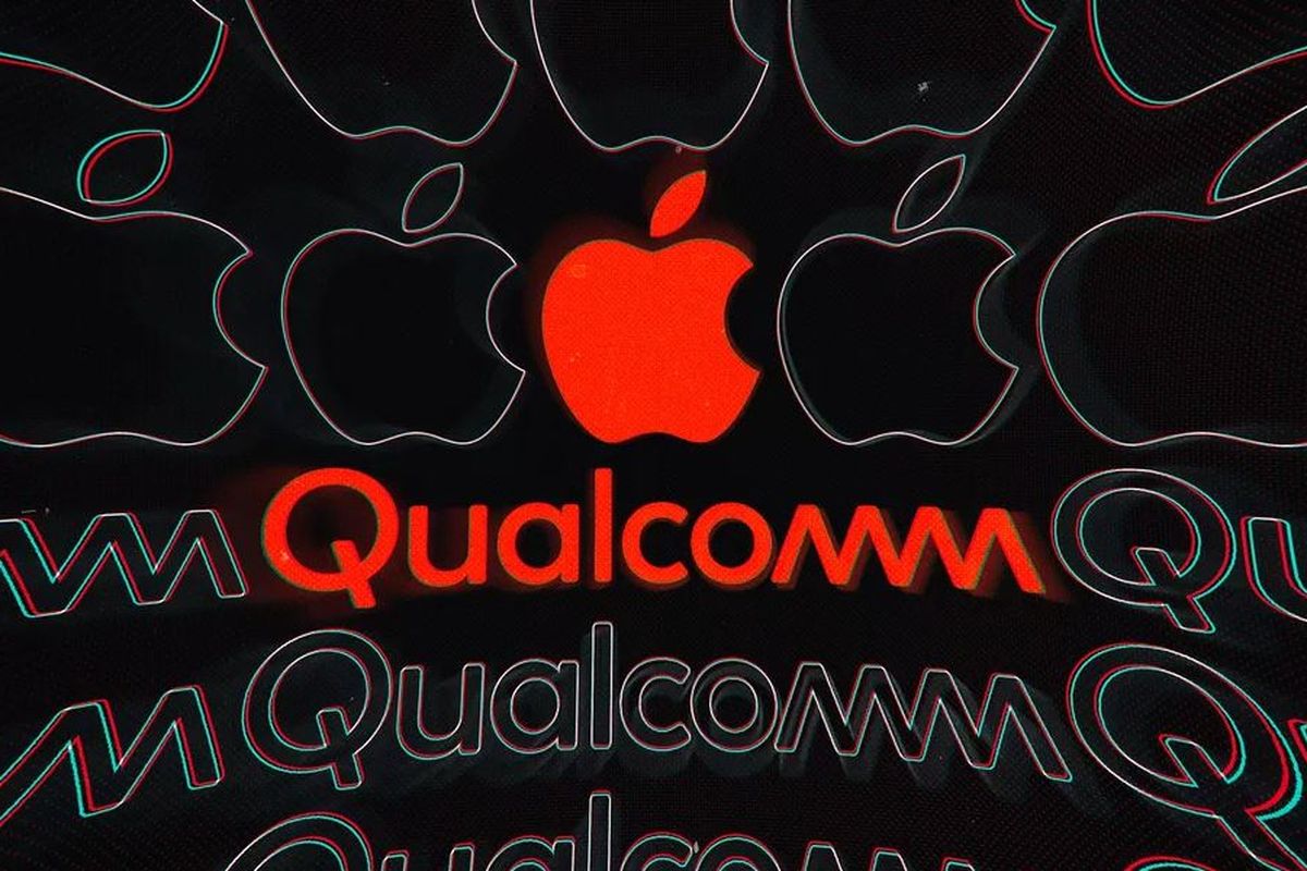Ilustrasi logo Apple dan Qualcomm