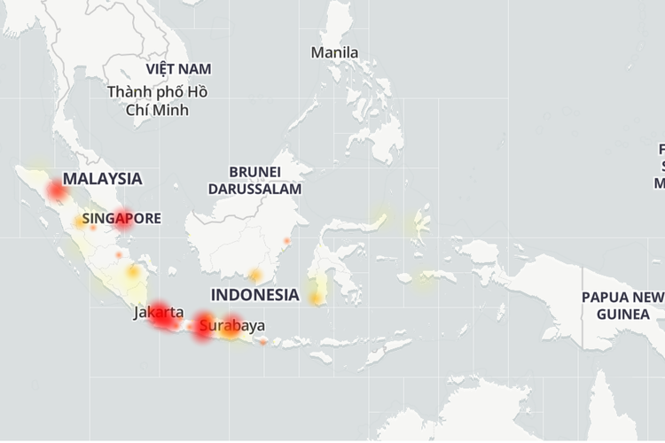 Tangkapan layar peta gangguan Telegram di Asia Tenggara.