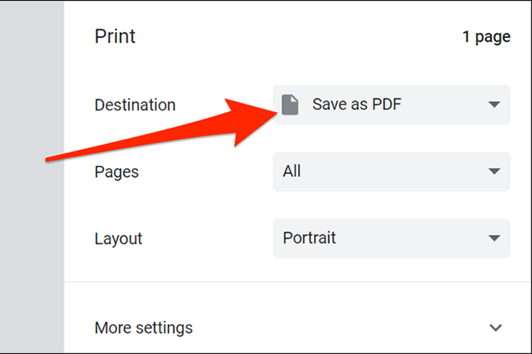 Saat mengklik ikon printer, pilih opsi Save as PDF untuk menyimpan berkas e-mail sebagai PDF.