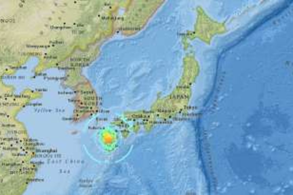 Pusat gempa 7.1 pada Sabtu (16/4/2016) pukul 01.25 di Pulau Kyushu.