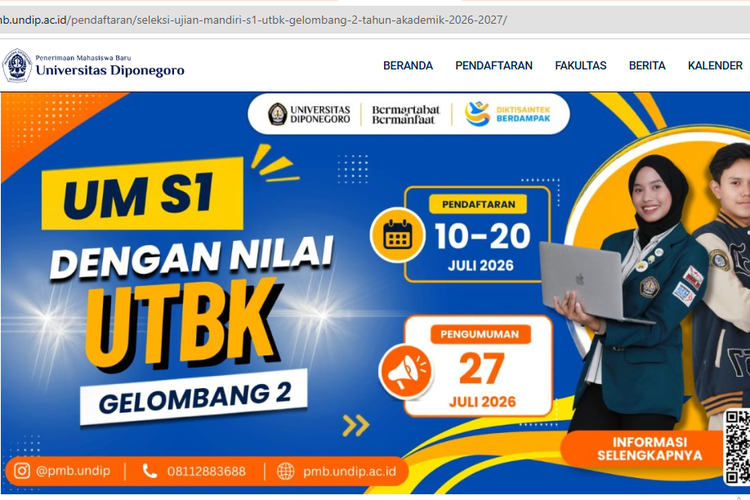 Seleksi Mandiri Undip 2026 Gelombang 2 Masih Buka, Gunakan Nilai UTBK