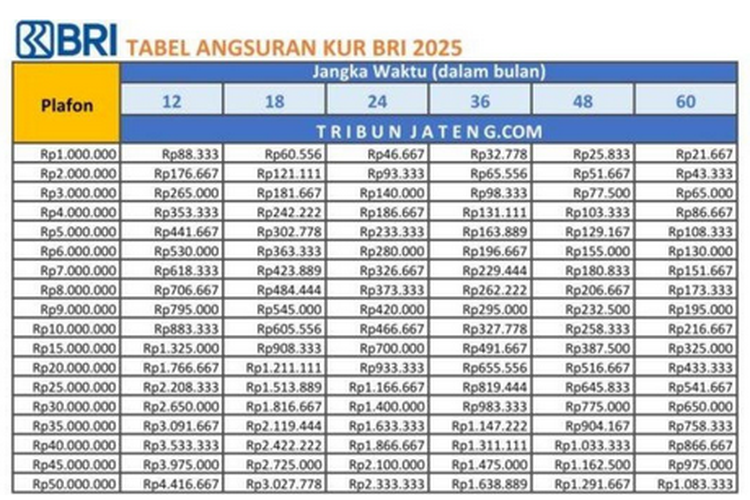 Tabel Angsuran KUR BRI 2025 Mulai Rp 1 Juta, Cek Cicilannya
