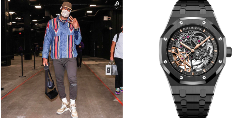 Pebasket LeBron James dengan jam tangan Audemars Piguet black ceramic Royal Oak pilihannya.