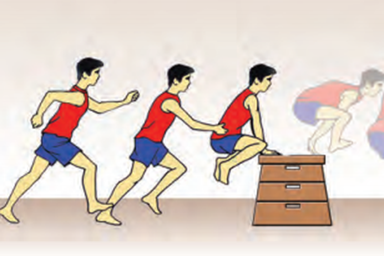 Ilustrasi gerakan melompat dalam senam lantai. (Sumber gambar: Tangkapan layar situs Kementerian Pendidikan dan Kebudayaan)
