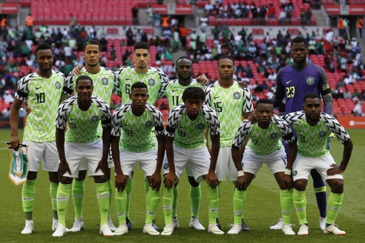 Starter timnas Nigeria saat uji coba melawan timnas Inggris di Stadion Wembley, 2 Juni 2018.
