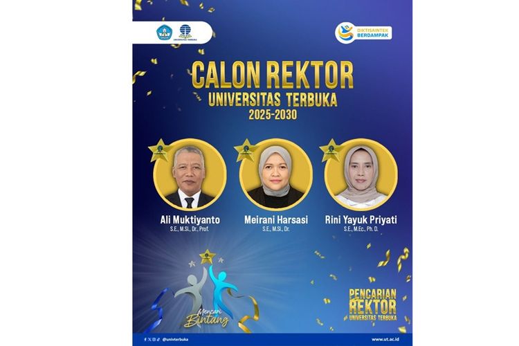  Penyaringan bakal calon Rektor UT periode 2025?2030 resmi rampung dan menetapkan tiga nama calon yang akan melaju ke tahap akhir. 