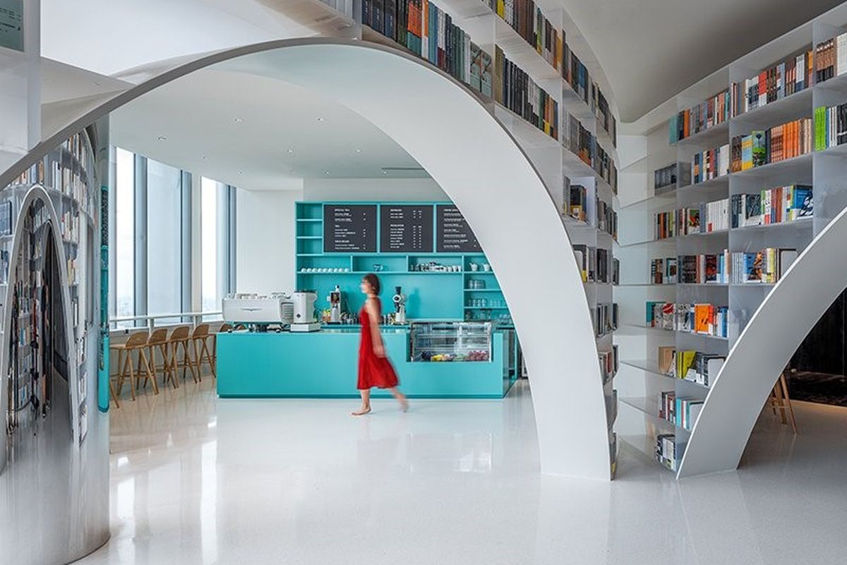 Laboratorium Wutopia desain toko buku Duyon di Menara Shanghai, Cina, 