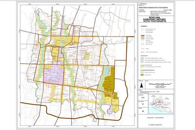 Peta rencana kawasan lindung Kota Yogyakarta.