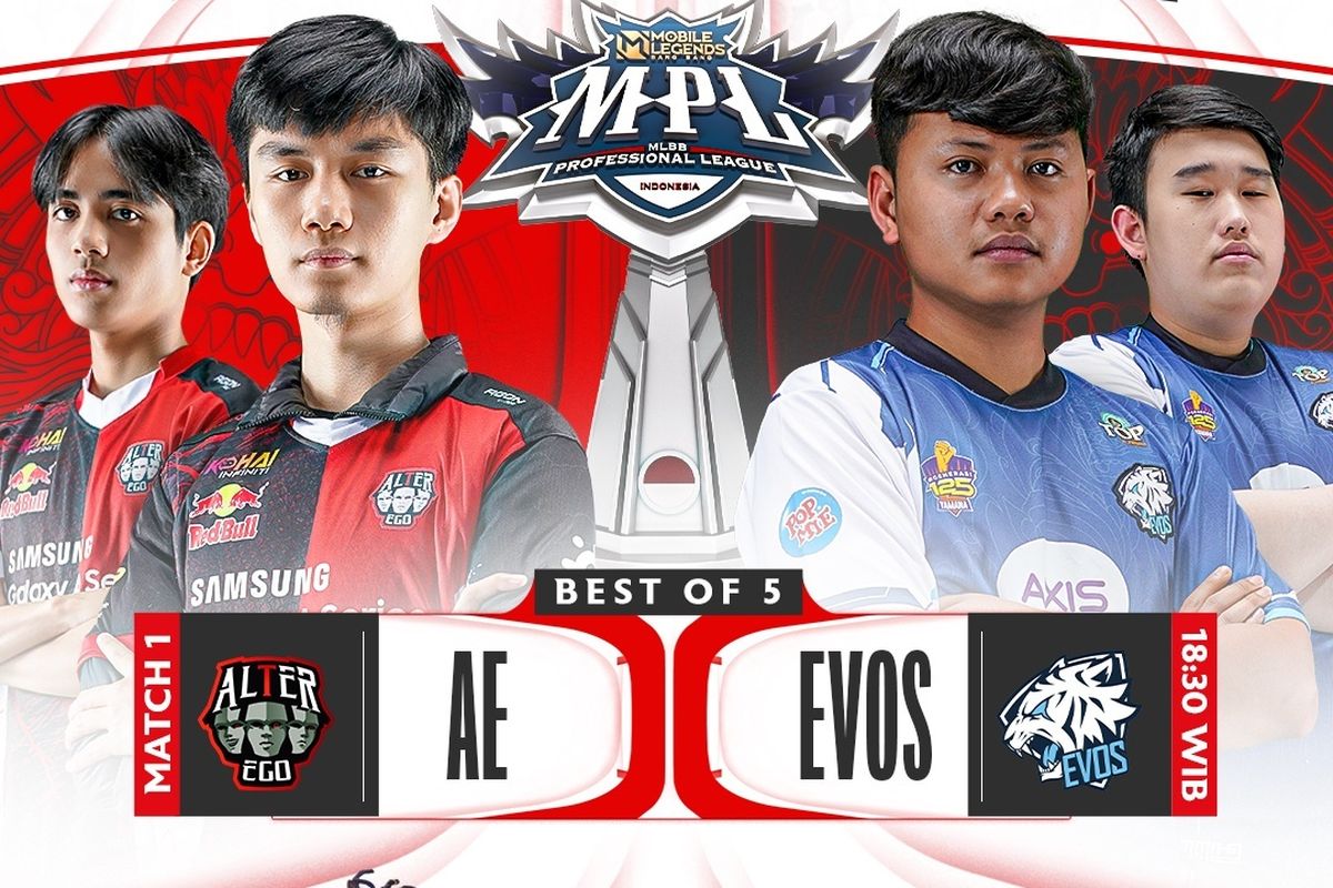 Ilustrasi pertandingan Alter Ego Esports vs Evos Legends di babak Playoff MPL ID S11.