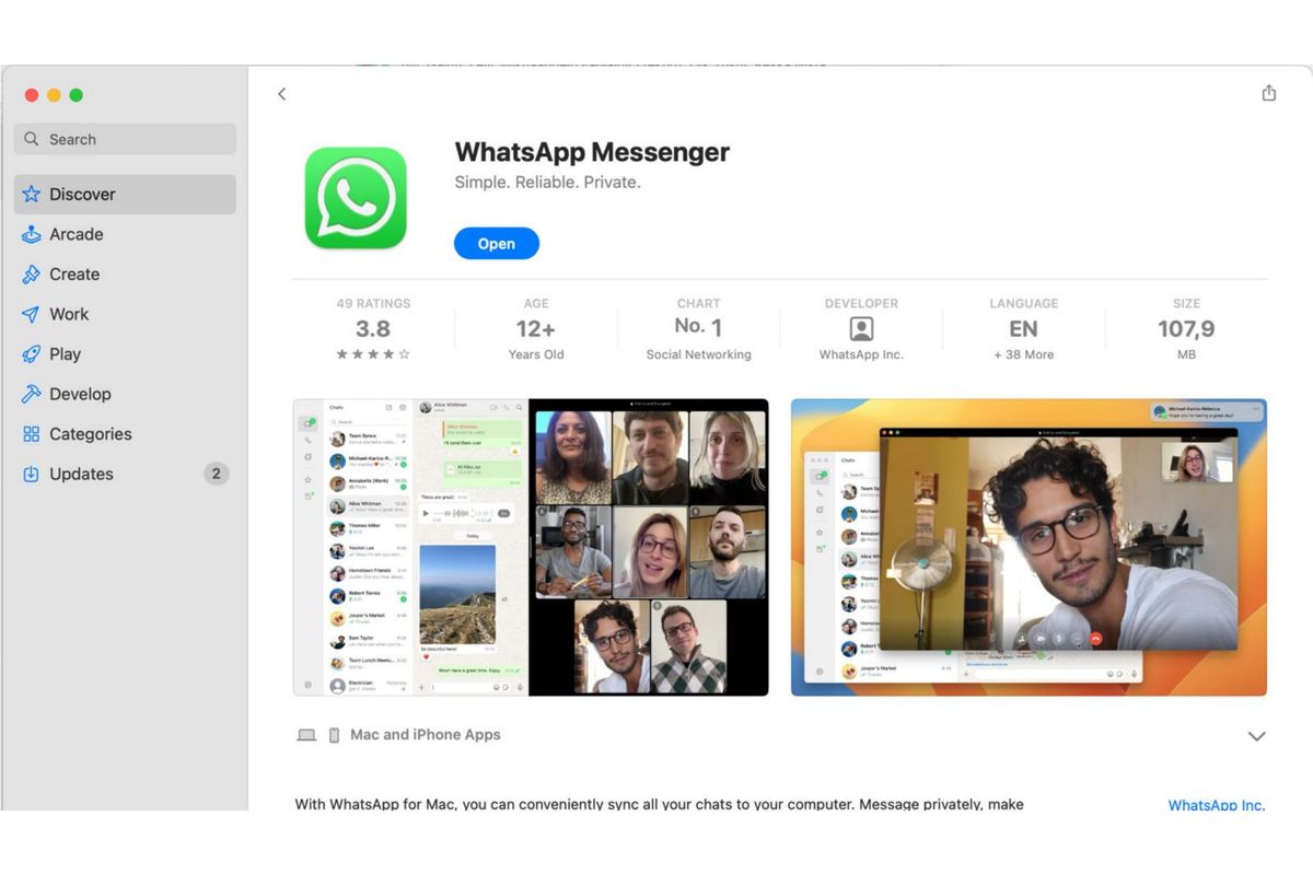 Aplikasi WhatsApp desktop khusus MacOS bisa di-download secara langsung di App Store.