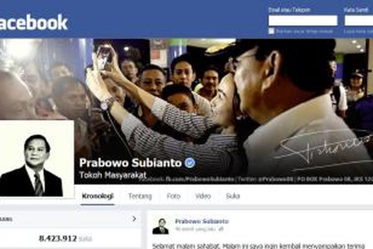 Laman Facebook Milik Prabowo Subianto