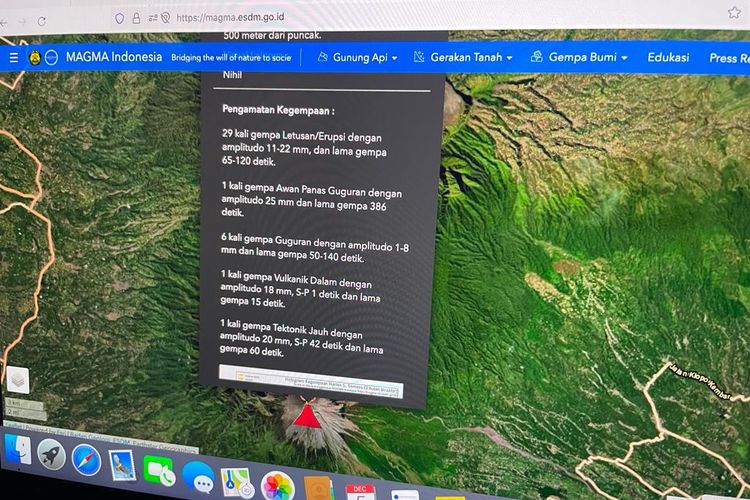 Tampilan website Magma Indonesia untuk memantau status Gunung Semeru terkini yang mengalami erupsi.
