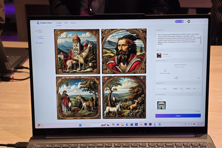 Ilustrasi Creator Zone yang hadir eksklusif untuk laptop Aura Edition milik Lenovo. Fitur ini dapat melakukan generate foto dari prompt text (perintah teks), tanpa bantuan internet