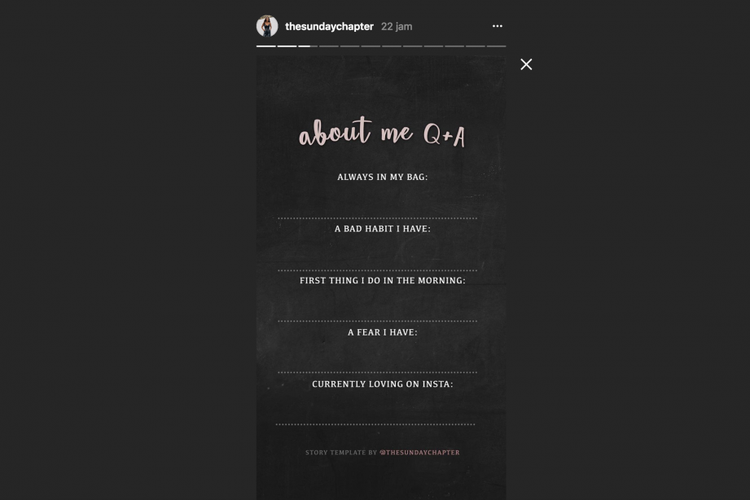 Template pertanyaan dari @thesundaychapter di Instagram Stories