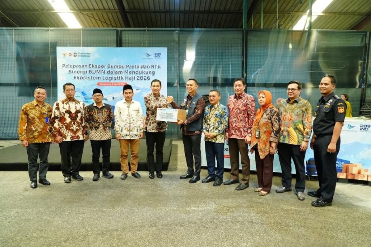Pelepasan Ekspor Bumbu Pasta dan Makanan RTE: Sinergi BUMN dalam Mendukung Ekosistem Logistik Haji 2026 di Tangerang, Banten, Kamis (2/4/2026).