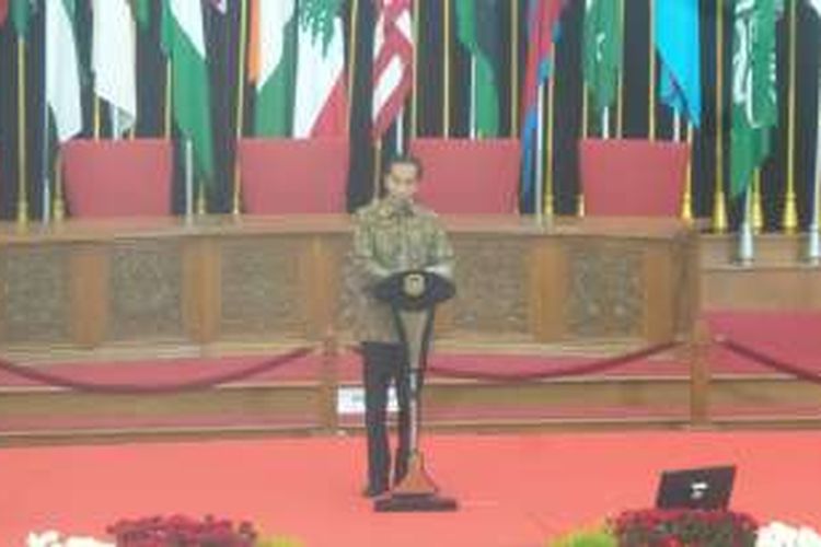 Presiden Joko Widodo saat memperingati pidato Bung Karno 1 Juni 1945 di Gedung Merdeka, Bandung.