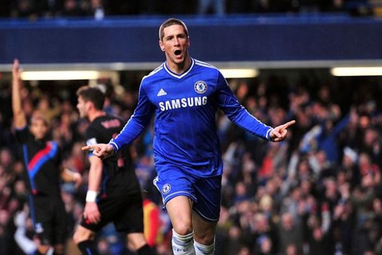 Bomber Chelsea, Fernando Torres, meluapkan emosinya seusai membobol gawang Crystal Palace dalam lanjutan Premier League, Sabtu (14/12/2013). 