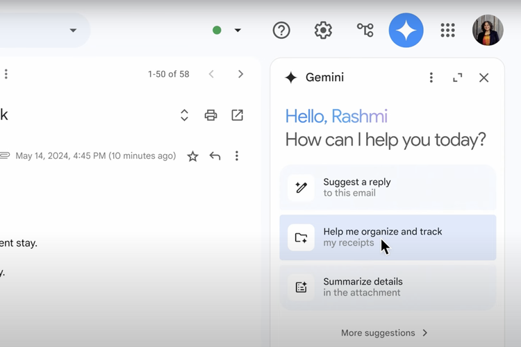 Ilustrasi meminta bantuan Gemini AI menganalisis email masuk di Gmail