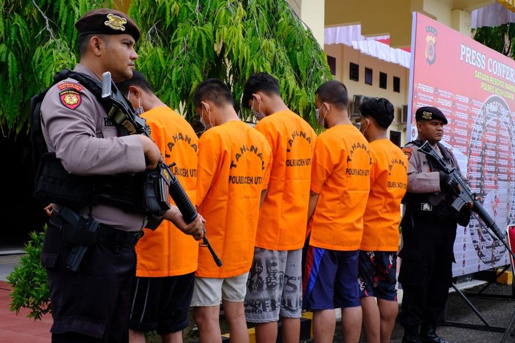 Lima tersangka kasus narkoba di Polres Aceh Utara, Selasa (27/6/2023)