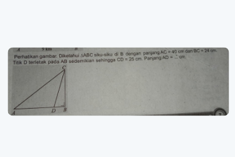tangkapan layar pertanyaan atau soal tentang mencari sisi pada segitiga siku-siku.