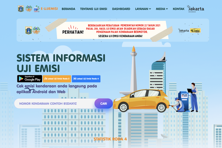 Laman website Sistem Informasi Uji Emisi, bisa cek kendaraan yang lolos uji emisi