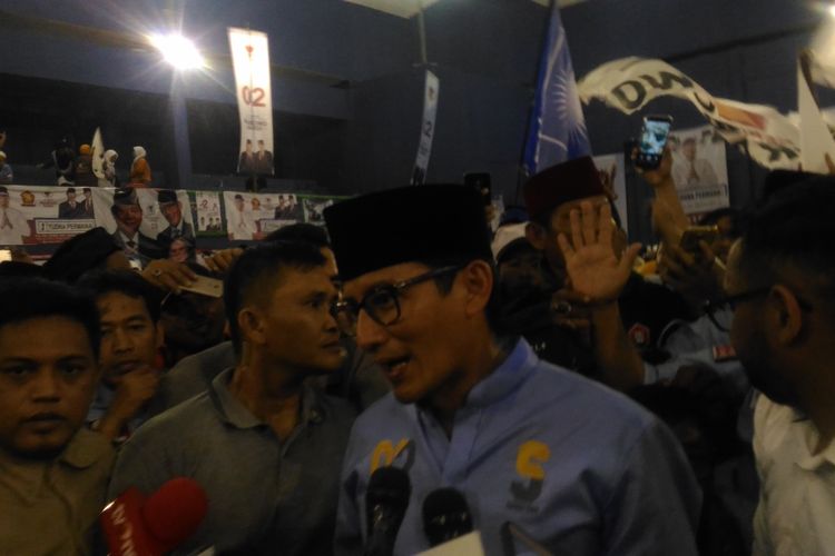 Calon wakil presiden nomor urut 02, Sandiaga Uno, di GOR Cendrawasih, Jakarta Barat, Senin (25/3/2019). 