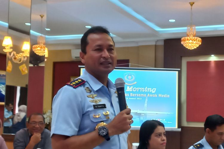 Panglima Komando Operasi Udara Nasional (Pangkoopsudnas) Marsekal Madya M Tony Harjono saat acara coffee morning di Mako Kooopsudnas, Jakarta, Kamis (19/1/2023).