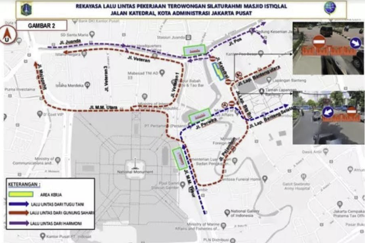 Rekayasa lalin di kawasan Masjid Istiqlal dan Gereja Katedral direncanakan mulai berlaku pada 20 Januari 2021 mendatang.