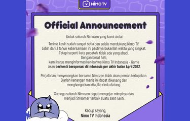 Kanal Gaming Nimo TV Tutup Akhir April, Ini Penyebabnya