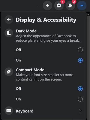 Opsi Dark Mode di Facebook versi web