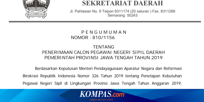 Jelang Pendaftaran Hari Senin Ini Formasi Cpns 2019 Pemprov Jateng