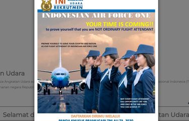 Tangkapan layar rekrutmen pramugari di pesawat kepresidenan.