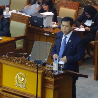 Ketua DPR RI Setya Novanto saat membawakan pidato pembukaan masa sidang DPR di Kompleks Parlemen, Senayan, Jakarta, Rabu (15/11/2017).