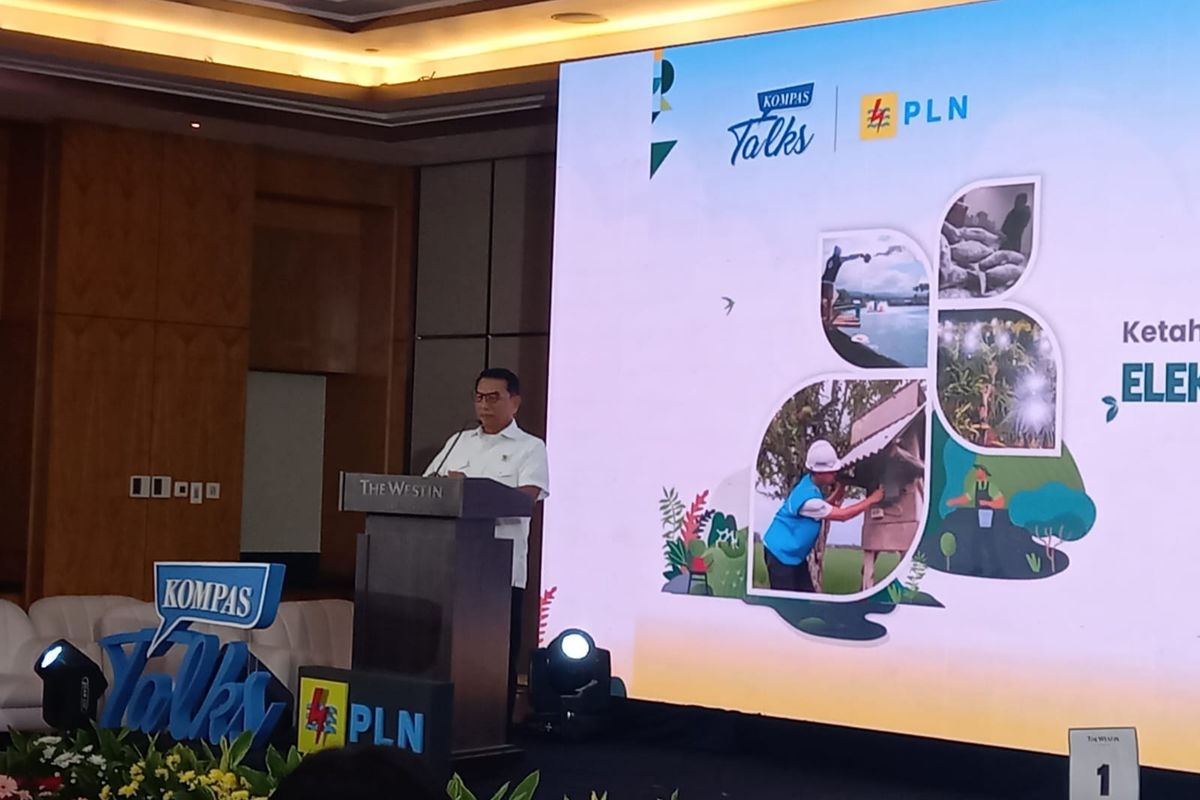 Kepala Staf Kepresidenan (KSP) Moeldoko dalam acara Kompas Talks bertajuk Ketahanan Pangan melalui Elektifikasi Agrikultur di Hotel Westin, Jakarta, Rabu (12/7/2023).