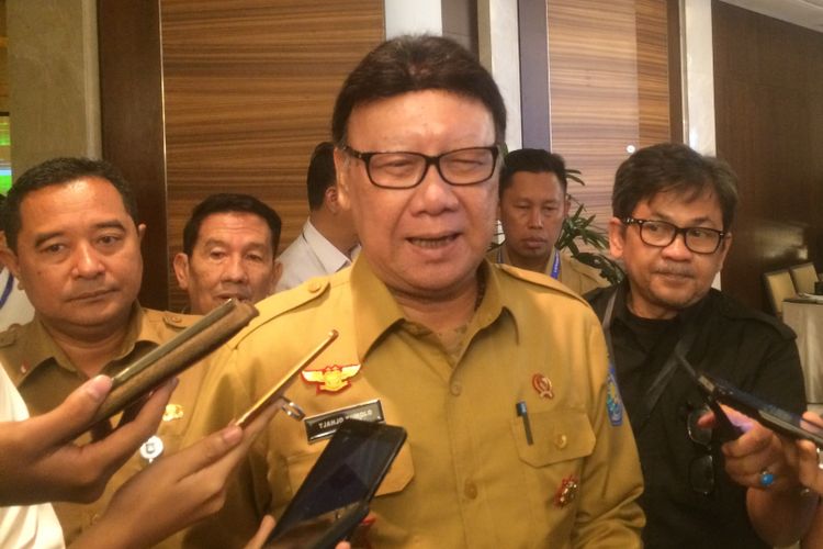 Menteri Dalam Negeri Tjahjo Kumolo saat ditemui di Hotel Grand Hyatt, Jakarta Pusat, Selasa (24/7/2018).