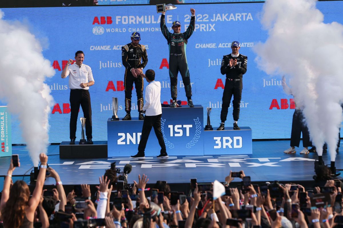 Indonesia's President Joko Widodo during the prizes presentation ceremony of the inaugural Jakarta E-Prix at Jakarta International E-Prix Circuit (JIEC) in Ancol, North Jakarta on Saturday, June 4, 2022. 