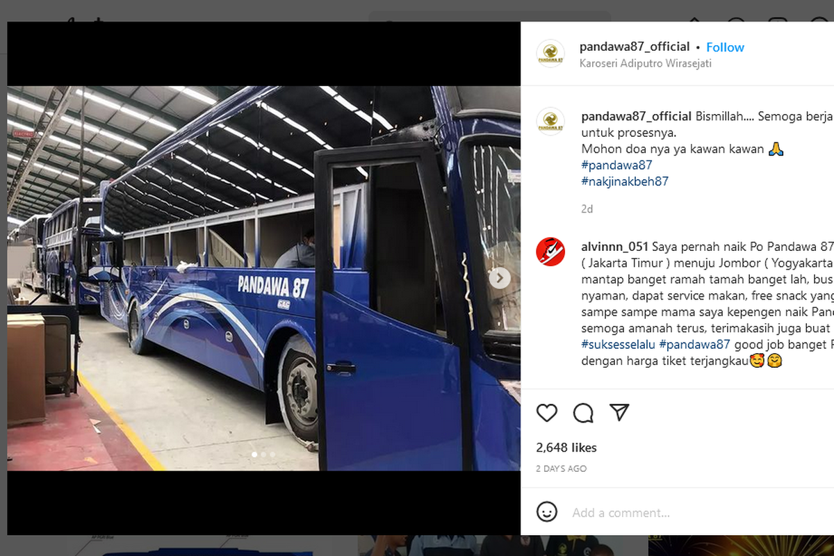 Bus baru PO Pandawa 87 dengan bodi Dream Coach