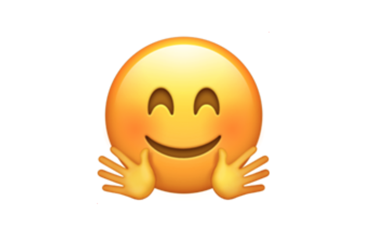 Ilustrasi emoji wajah tersenyum dengan tangan terbuka.e