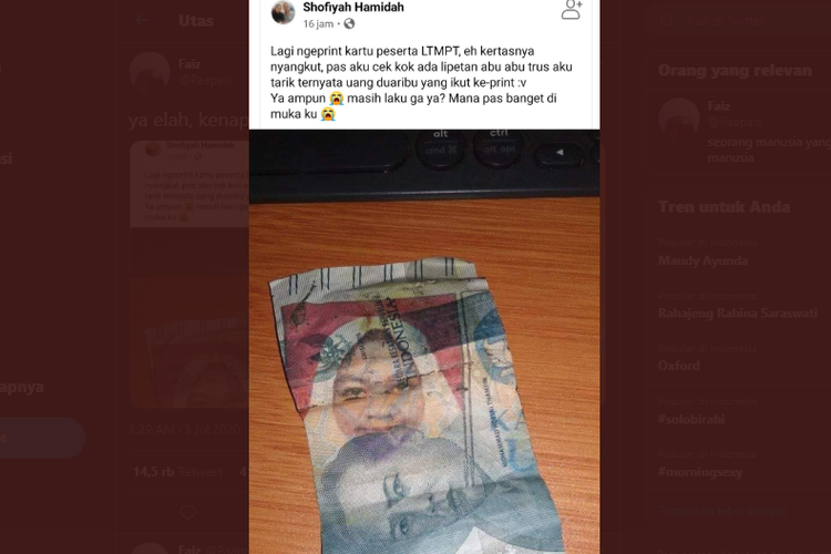 Tangkapan layar uang kertas pecahan Rp 2.000 tercetak foto.