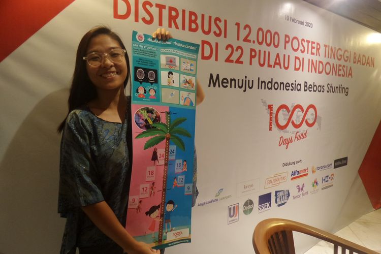 Outreach Coordinator 1000 Days Fund, Valerie Krisni seusai media gathering di Grand Indonesia, Jakarta Pusat, Senin (10/2/2020). 1000 Days Fund sekaligus menyampaikan capaian penyebaran 12.000 poster tinggi badan ke 22 pulau di Indonesia.