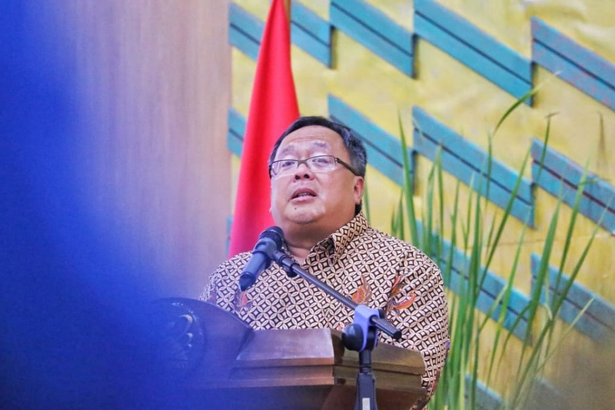 Menristek/Kepala BRIN Bambang Brodjonegoro saat memberi arahan dalam acara ?Serah Terima Jabatan Menristekdikti Periode 2014-2019 kepada Menristek/KaBRIN periode 2019-2024 di Gedung Kemenristekdikti, Jakarta, Rabu (23/10/2019). 