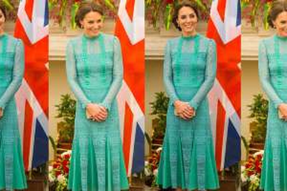 Gaun brokat hijau menyempurnakan penampilan Kate Middleton pada kunjungan makan siang bersama Perdana Menteri India. 