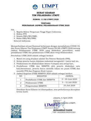 Perubahan Jadwal Pelaksanaan UTBK 2020
