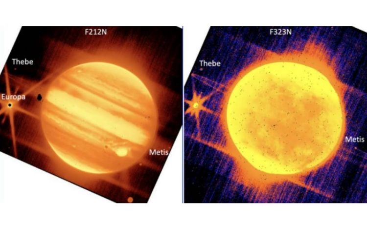 Teleskop Luar Angkasa James Webb memotret Jupiter dan tiga Bulan di sekitarnya. 