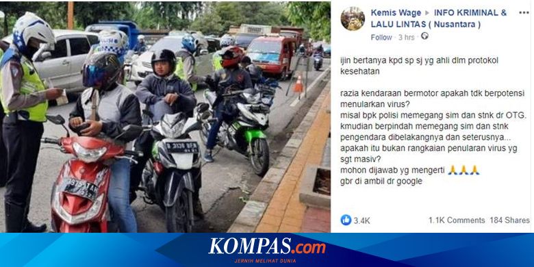 Saat Razia Kendaraan Disebut Berpotensi Tularkan Virus Corona...