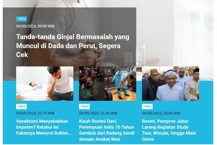 [POPULER TREN] Tanda Ginjal Bermasalah pada Dada dan Perut | Prakiraan Cuaca 4-5 Mei