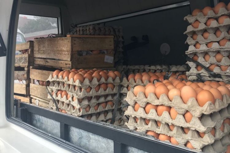 Pasokan telur di truk yang akan dikirim dari Tugu Tani Indonesia Center menuju berbagai pasar di wilayah Jakarta, Kamis (19/7/18)
