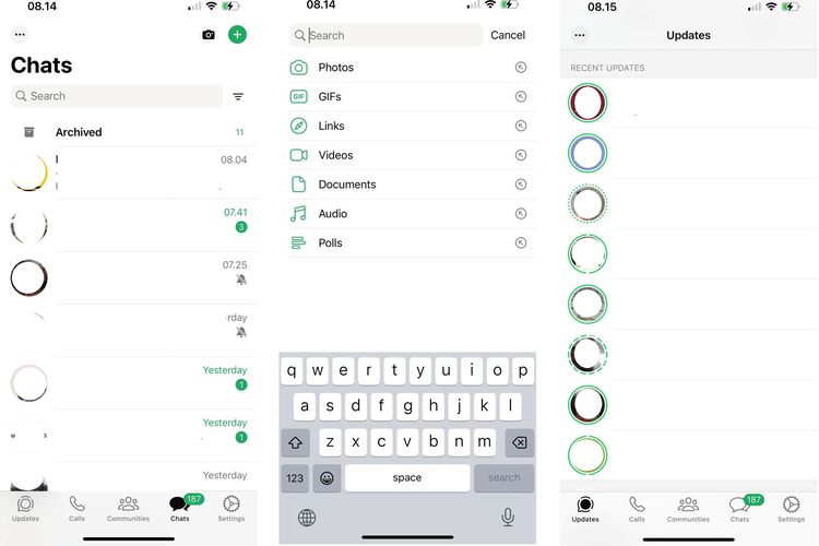 Tampilan WhatsApp iPhone terkini yang berubah jadi hijau seperti di Android.